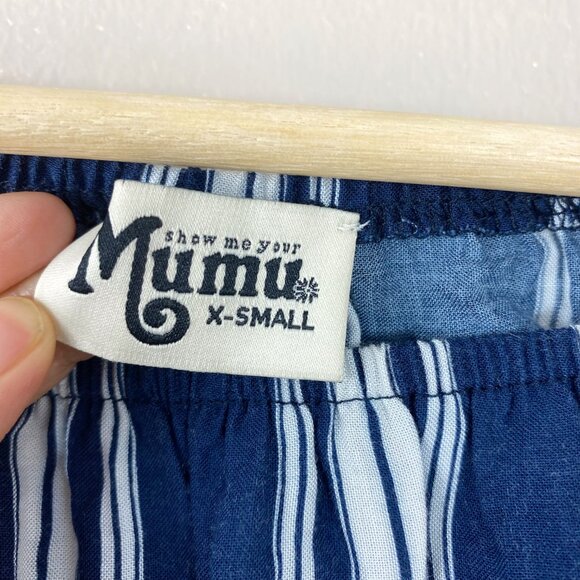Show Me Your Mumu Navy Blue and White Striped Off Sleeve Crop Top Size X-Small - Picture 3 of 7